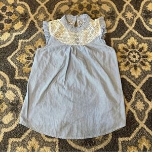 Midnight Sky Women's M Blue Stripe Crochet Lace Mock Neck Blouse Cotton Grandma